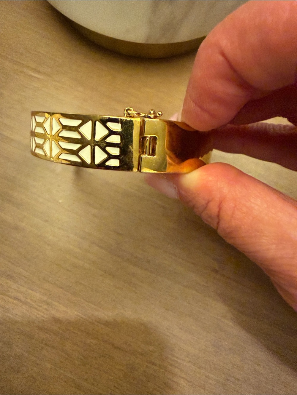 Stella & Dot Gold and White Geometric Enamel Bracelet - Picture 3 of 5
